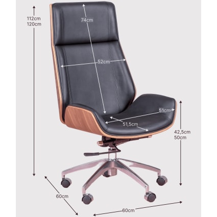 Bürostuhl aus Walnussholz und Polster, schwarz Nordic | Maisons du