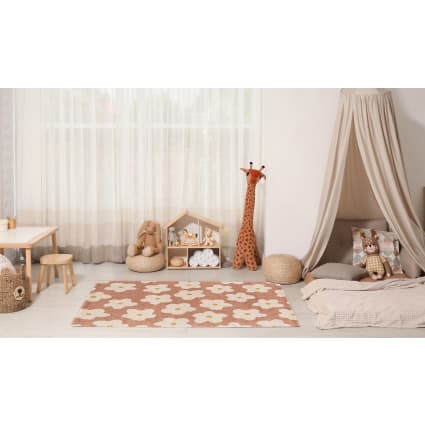 VIMODA Soffice Tappeto Bambini Felice Agnello Pecora Pecorella Rosa Camera dei Giochi - Rosa, 120 cm Tondo