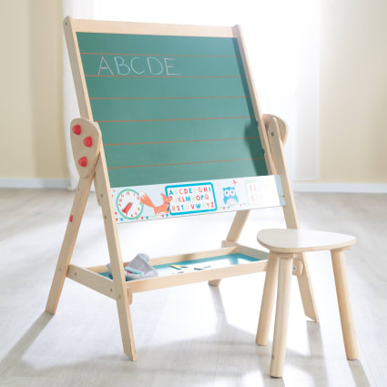 Tableau Double Face KRUZZEL – Craie Et Magnétique, Rotatif, Cadre Bois, Dès 3 Ans – Avec Accessoires