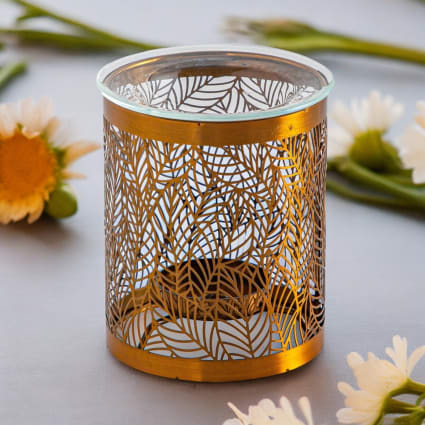 Duftbrenner aus Metall und Goldglas - H10,5 cm Leaves