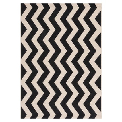Chevron Polypropylen-Teppich in Schwarz/Beige, 201 x 290 cm Courtyard