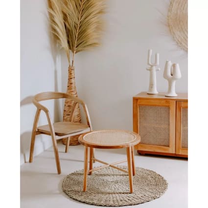 Tapis Rond En Jonc De Mer Naturel - Diamètre 80 Cm, Style Bohème Ethnique, Antistatique Et Recyclable