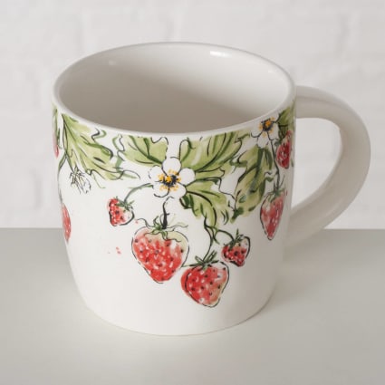 Teebecher mit Erdbeermuster aus Keramik, 450 ml, weiß Strawberry