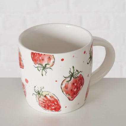 Teebecher mit Erdbeermuster aus Keramik, 450 ml, weiß Strawberry