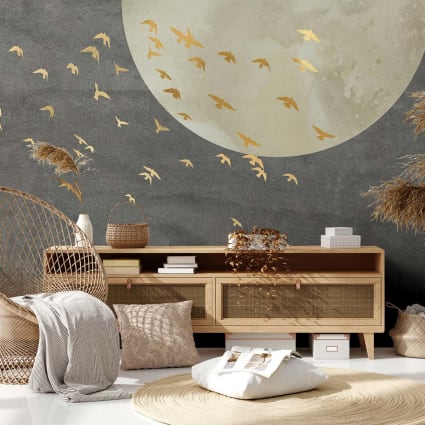Papier peint motif oiseaux dorés 312x270cm | Maisons du Monde