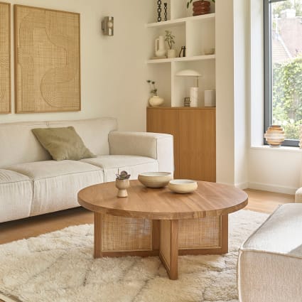 Tavolo basso rotondo in teak massello piede vimini Ø 100 cm