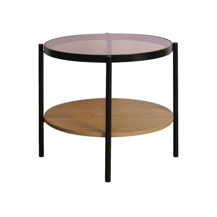Smooky - Table d'appoint verre trempé, décor bois 
