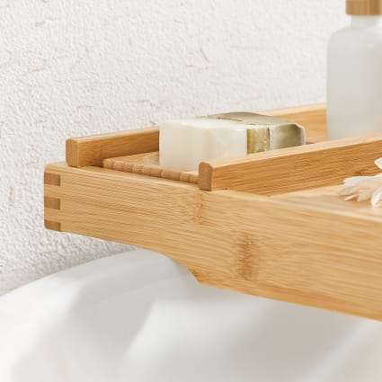 Étagère De Baignoire Extensible En Bois - Ajustable 75-111 Cm, Avec Porte-serviettes Amovible - Plateau De Rangement Pour Salle De Bain