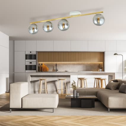 Plafoniera lineare bianca e dorato con sfere grigie Valenti