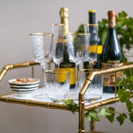 4er-Set Rotweingläser aus strukturiertem Glas mit Goldrand Hommage