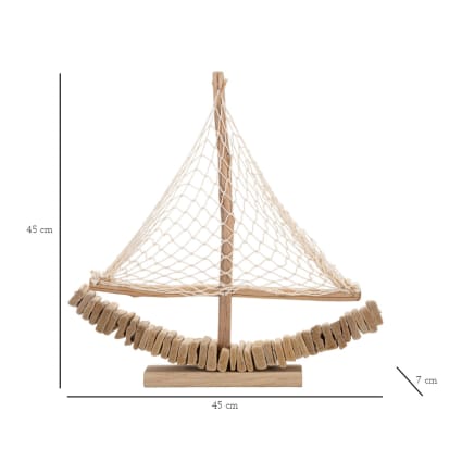 Unberkant Bateau Décoratif En Bois Et Tissu – Voilier Maritime – Peint Main – Look Antique – 24,5 X 40,4 Cm
