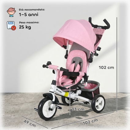 RIDYEE Triciclo Per Bambini 2-5 Anni Con Luce Anteriore E Sedile Regolabile (30-39 Cm) – Ruota Anteriore In Gomma 30,5 Cm, Manubrio Con Nappe – Regalo Per Bambini E Bambine, 3 Anni+ - 4