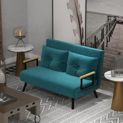 Divano letto matrimoniale in con schienale regolabile blu