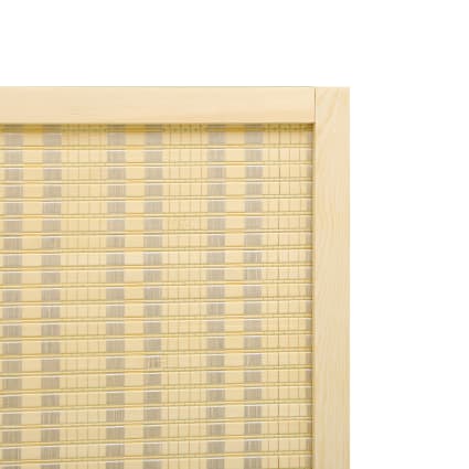 Paravento Interno A 4 Pannelli In Legno Di Pino E Bambù - 181x180 Cm, Con 2 Ripiani, Pieghevole, Design Intrecciato