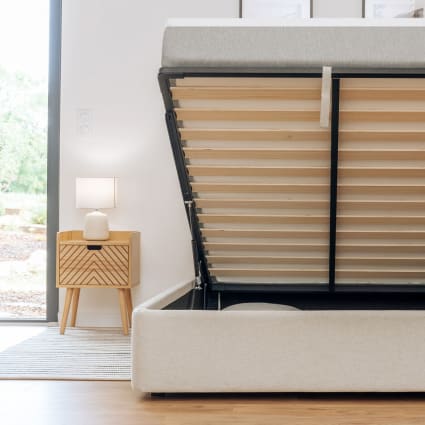Lit Coffre 160x200 Cm En Velours Côtelé - Design Organique Arrondi - Sommier à Lattes Inclus - Rangement Spacieux