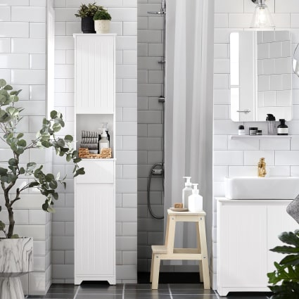 Mobiletto Da Bagno Alto E Stretto Salvaspazio - Armadietto Con Scomparti Aperti - Facile Da Montare - Bianco 20x20x80 Cm - Perfetto Per Piccoli Spazi