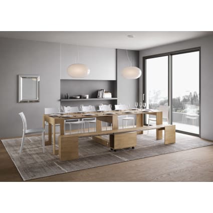 Console Extensible Mars Avec Banc Candy - Jusqu'à 3 Mètres, Chêne Vintage, Fabrication Italienne - 2