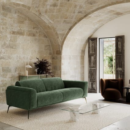 Canapé places velours à motifs vert émeraude 220cm Swann - Main Image