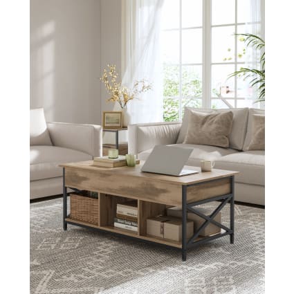 Table basse ovale avec plateau relevable effet bois clair