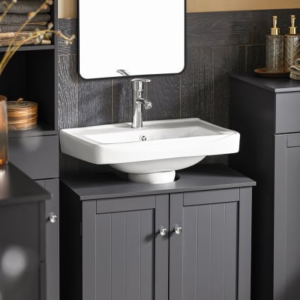 Meuble Sous Vasque TAMO 120 Cm - 2 Tiroirs, Gris Anthracite, Suspendu, MDF Mélaminé, Pour Salle De Bain Contemporaine - 5