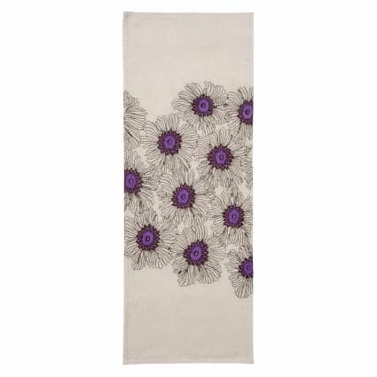 Tischläufer aus Baumwolle, 140x40, Beige und Violett Flowers