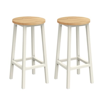 Tabourets de bar rond avec repose-pieds effet bois blanc lot de 2 | Maisons du Monde
