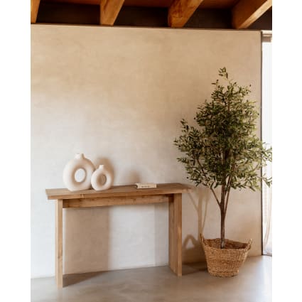 Livasia colonne en bois de Bali, piédestal, support pot, colonne décorative, faite main et durable, avec un look antique, marron (60 cm
