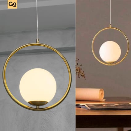 Lampada Da Tavolo Moderna Con Sfera E 4 Anelli In Metallo – Finitura Bronzo – Attacco G9