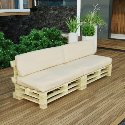 Abziehbares 2er Set Palettenkissen aus Polyester, beige