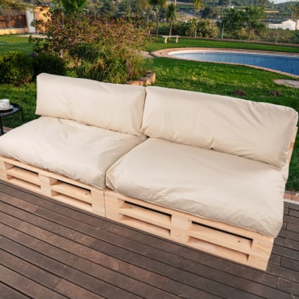 Set di cuscini sfoderabili per pallet in poliestere beige