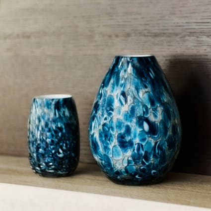 Vase En Verre Recyclé Style Méditerranéen - Forme Lisse Irrégulière - Couleur Bleu Marine - Décoration Maison Artisanale - 6