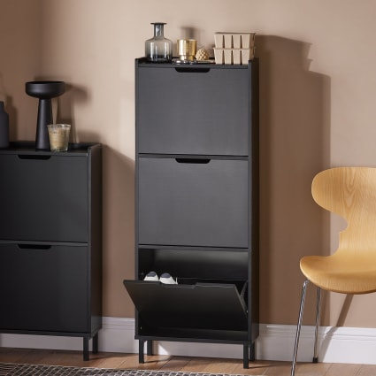 Schuhschrank mit 3 Klappen aus Holz und Metall Schwarz