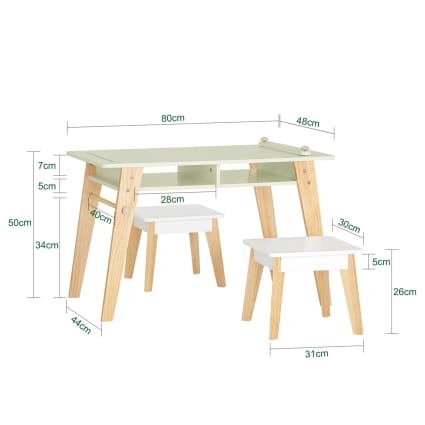 Set Tavolo E 2 Sedie Per Bambini In Legno Di Pino - Dimensioni Tavolo 71x51x56 Cm, Sedia 29.5x30.5x54 Cm