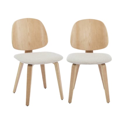 2er-Set Stühle Holz mit Eichendekor hellgrauer Bouclé-Bezug Sophia