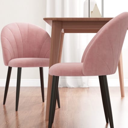 Set sedie da pranzo imbottite stile nordico in velluto rosa