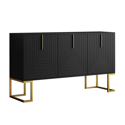 Hohe Sideboard-Kommode mit 3 matten Türen H81/B138/T40, Schwarz