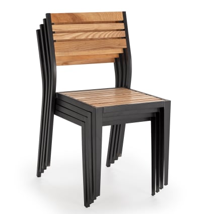 Set di sedie da giardino impilabili in legno e metallo nero