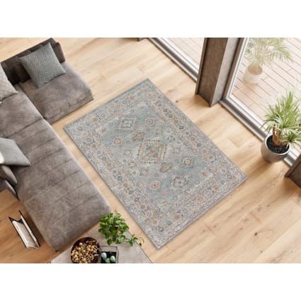 Kurzflor-Teppich im Vintage-Stil, 120x170 cm, in Blautönen Parma