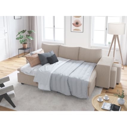 Canapé Lit Convertible 2 Places En Velours Côtelé - Pliable En Lit 140x86cm - Pour Salon, Bureau - Beige