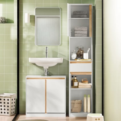 Bad Hochschrank In Weiß Hochglanz Badezimmer Schrank 80 Cm 4-türig