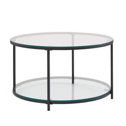 Couchtisch rund mit Ablage aus Glas, Transparent