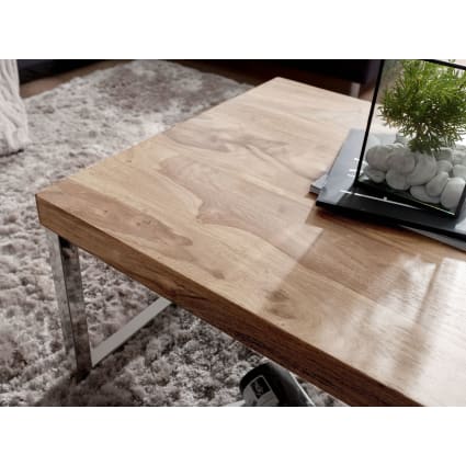 Couchtisch mit Chrombeinen aus Akazienholz, Braun