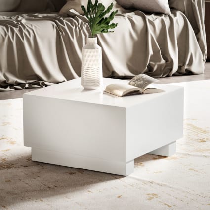Couchtisch quadratisch aus MDF, Weiß Hochglanz