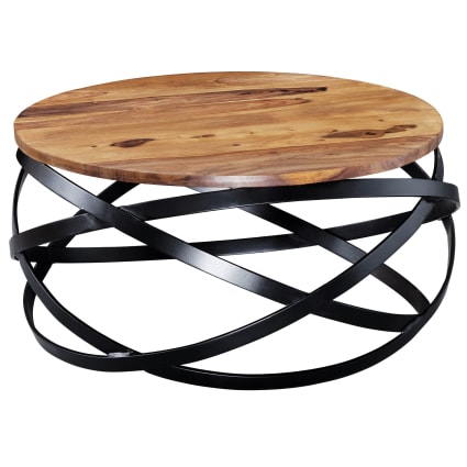 Couchtisch rund aus Sheesham Massivholz, Braun