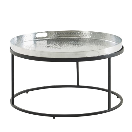 Couchtisch Hammerschlag aus Metall, Silber