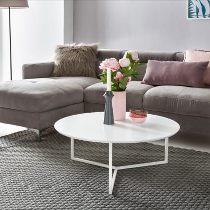 Couchtisch rund 88 cm aus MDF, Weiß