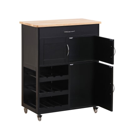 Armadio Da Cucina Alto Con Luci LED E Presa USB, 185x105x40 Cm, Ripiani Regolabili E Portabottiglie, Stile Moderno Nero E Naturale