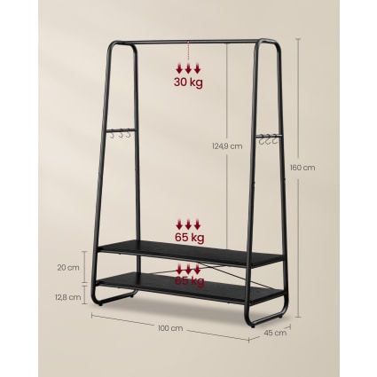 Unho – Portant à vêtements mural industriel noir 92 x 25 cm – Fer robuste – Capacité 20 kg – Installation facile avec accessoires inclus