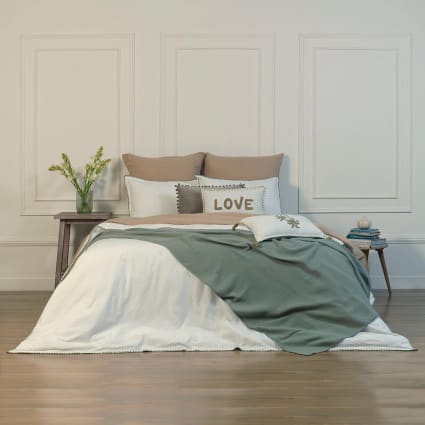 Copriletto trapuntato con cuscini verde 220 x 240 cm BABAK