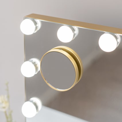 Specchio Da Parete LED 3 Tonalità Luce 10x Ingrandimento - Oro Antico